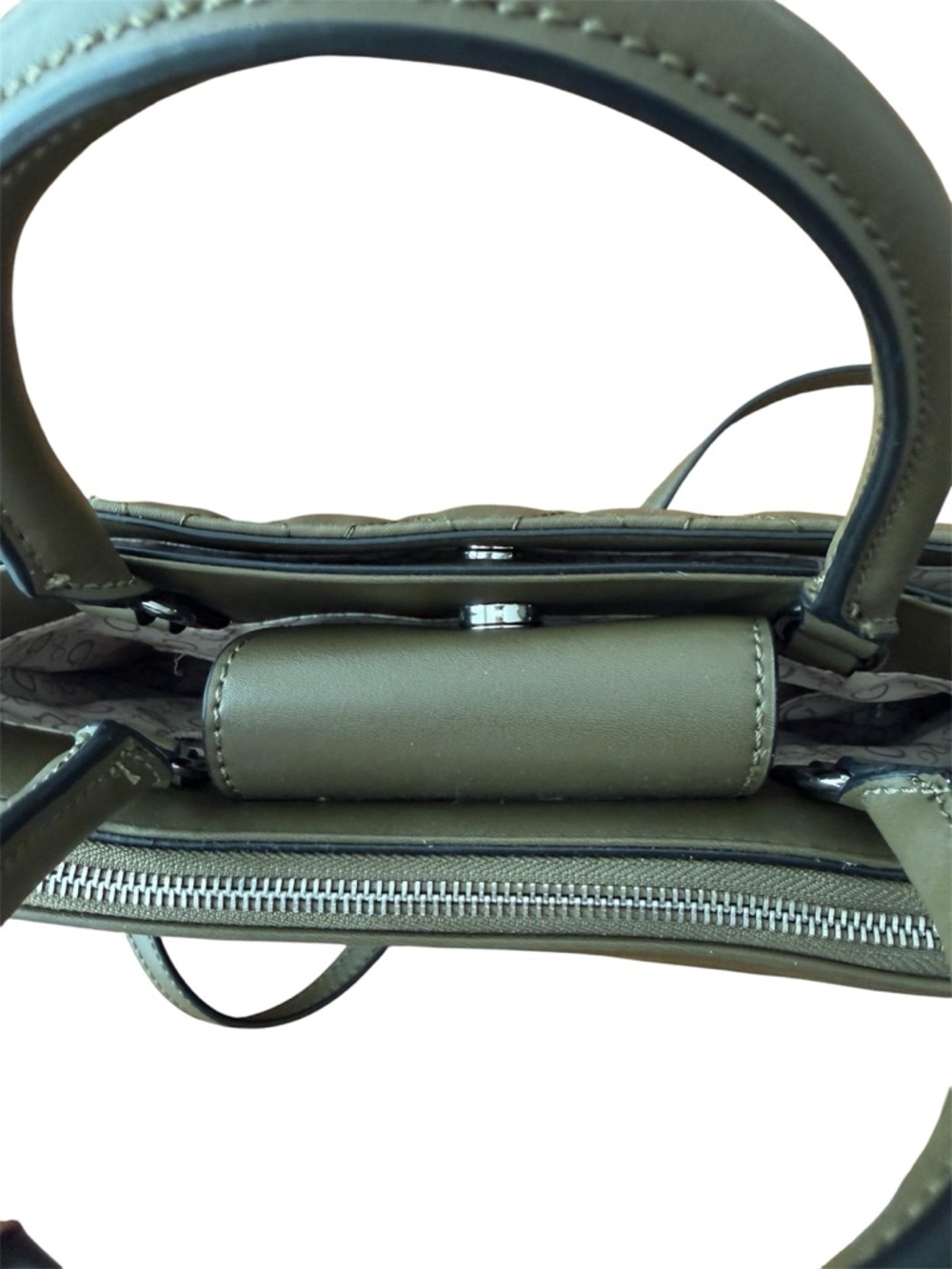 Guess Quilted Olive Top Handle Crossbody Bag - Picture 9 of 12